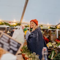 Woman picking up holiday groceries